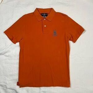 Psycho Bunny Polo Shirt Orange Skull Bunny Logo Mens Size 5 (Medium)
